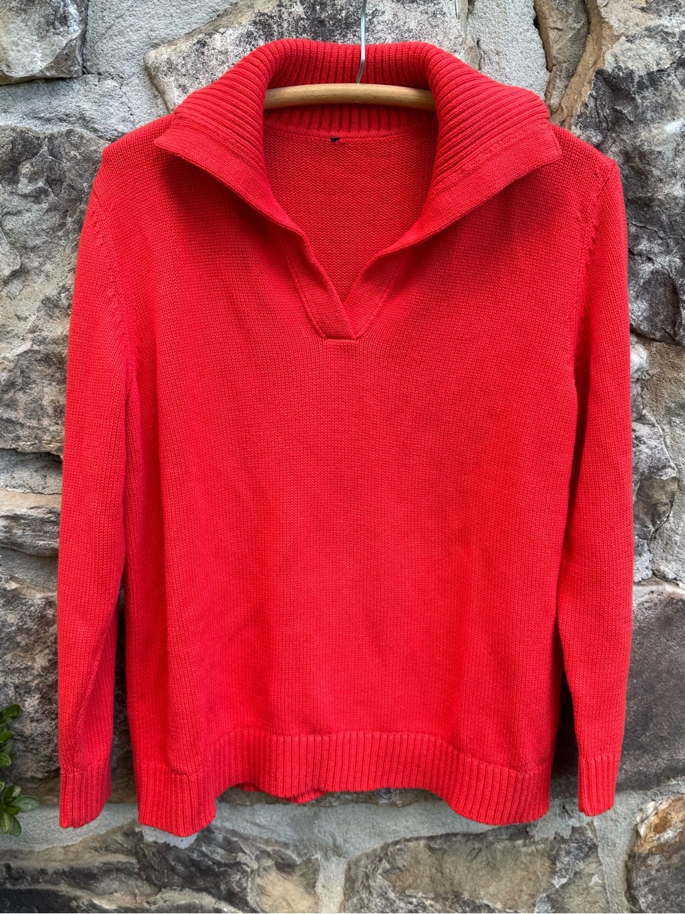 Talbots Coral Red 100% Cotton Johnny Collar Pullover Sweater Women’s Medium